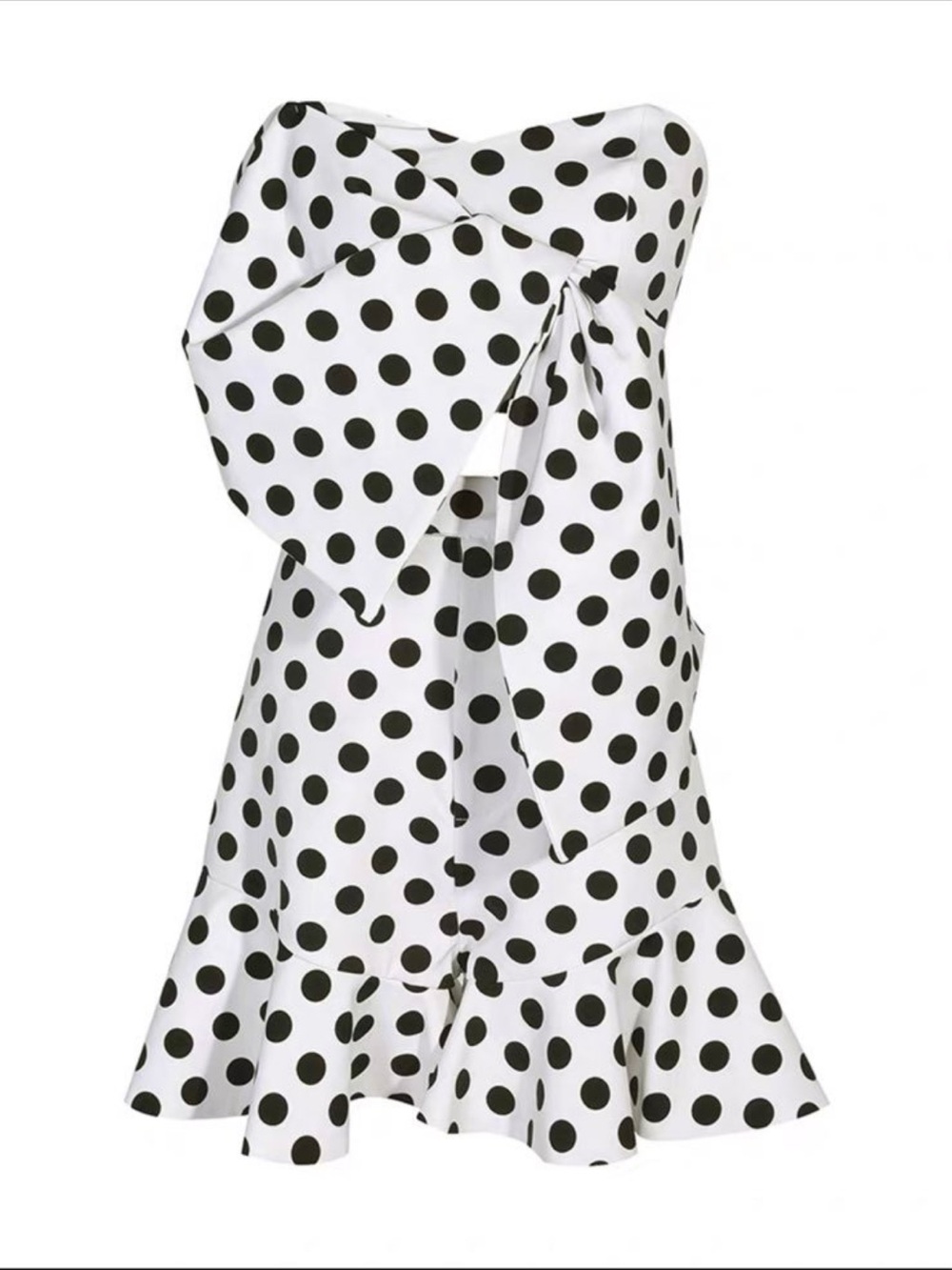 Black White Polka Dot Two Piece Set | Strapless Bow Top & Mini Skirt | Size S - Picture 3 of 10